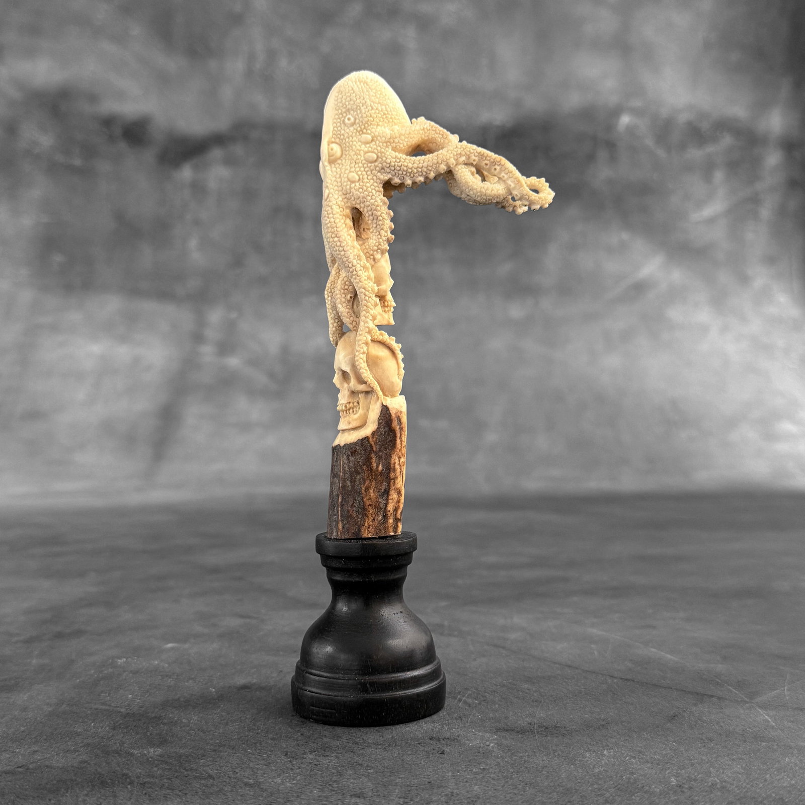 Stunning carved part of deer antler - Skull with an octopus - 9