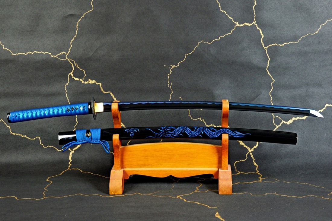1095 Carbon Steel Japanese Samurai Katana Hand-Forged Full Tang Blue Blade - 3
