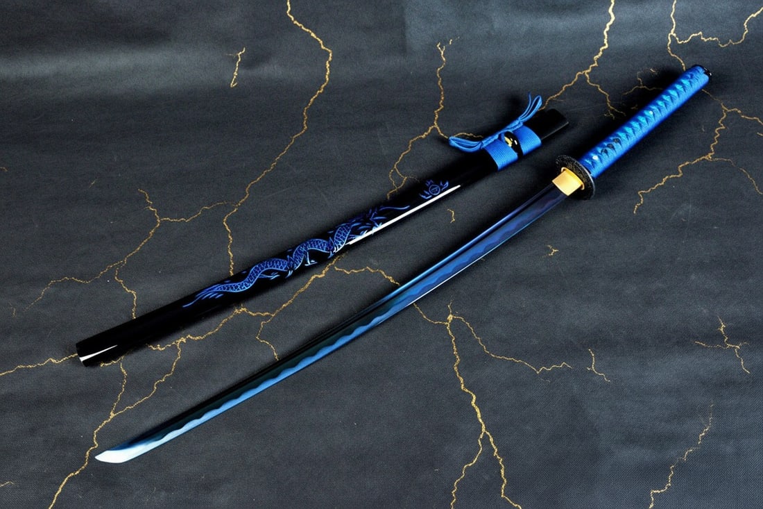 1095 Carbon Steel Japanese Samurai Katana Hand-Forged Full Tang Blue Blade - 6