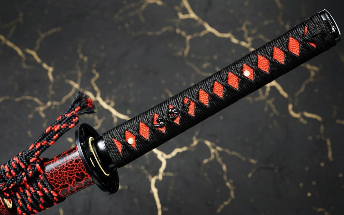 Hand-Forged Damascus 1095 Steel Samurai Katana Sharp Red and Blue Blade - 4