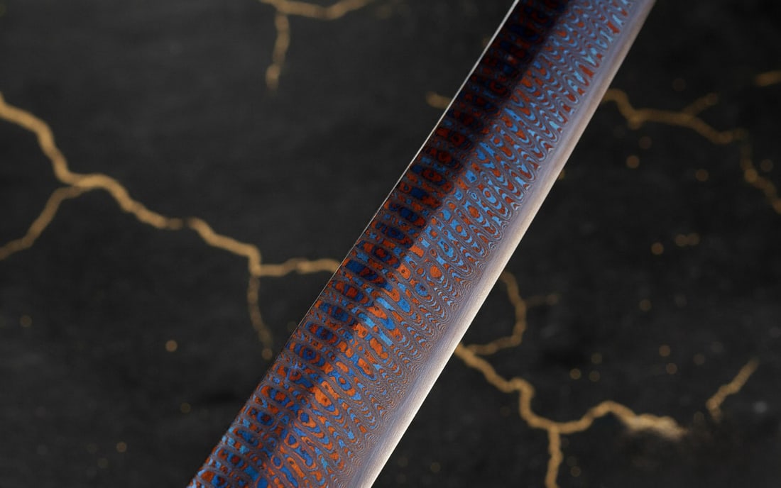 Hand-Forged Damascus 1095 Steel Samurai Katana Sharp Red and Blue Blade - 8