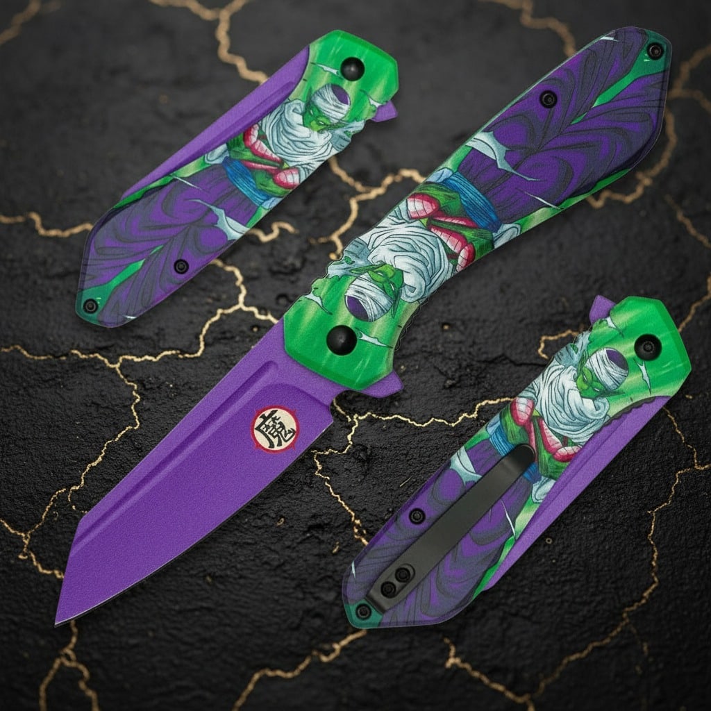 Piccolo Anime Graphic Folding Tanto Knife Green Warrior Pocket Blade - 2