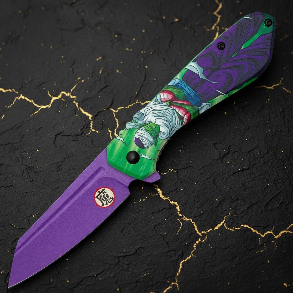 Piccolo Anime Graphic Folding Tanto Knife Green Warrior Pocket Blade - 3