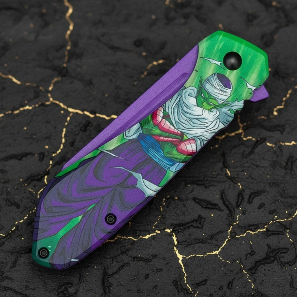 Piccolo Anime Graphic Folding Tanto Knife Green Warrior Pocket Blade - 4