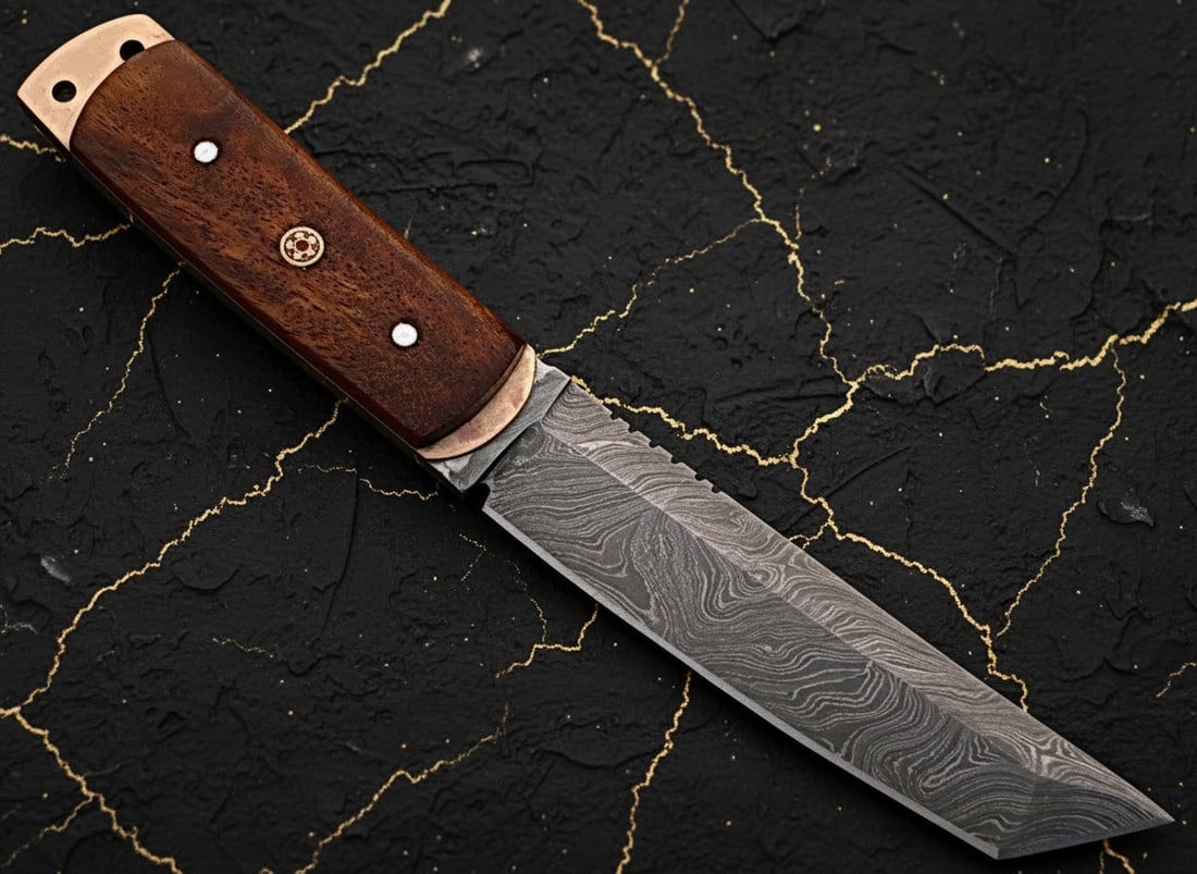Handmade Damascus Steel Tanto Hunting Knife Cocobolo Wood Handle 1095HC - 2