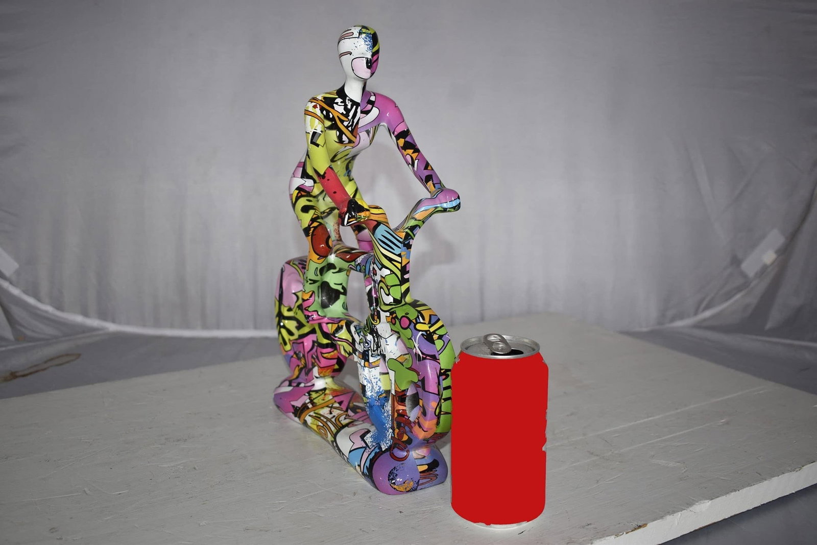 Modern Art Graffiti Bicycle and Rider Statue Made of Resin Size: 10" x 4" x 15"H - 5