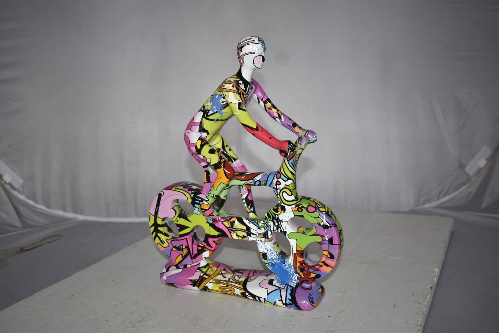 Modern Art Graffiti Bicycle and Rider Statue Made of Resin Size: 10" x 4" x 15"H - 6