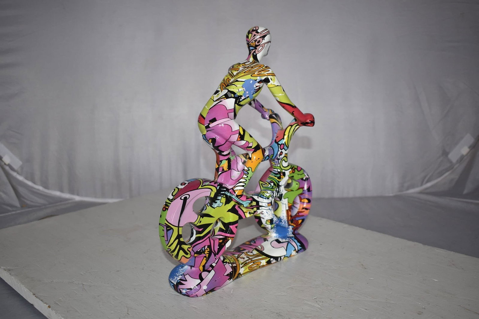 Modern Art Graffiti Bicycle and Rider Statue Made of Resin Size: 10" x 4" x 15"H - 7