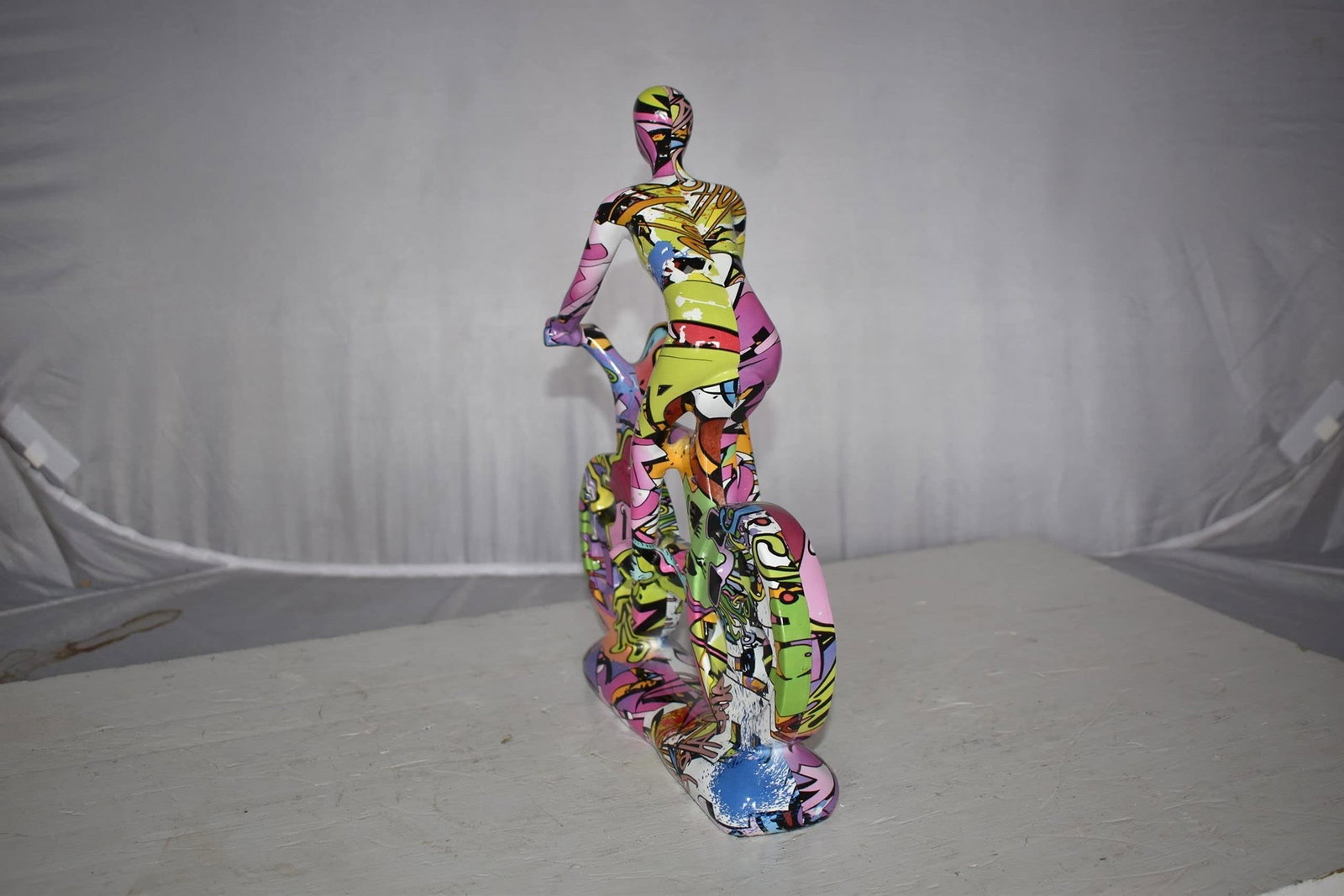 Modern Art Graffiti Bicycle and Rider Statue Made of Resin Size: 10" x 4" x 15"H - 8
