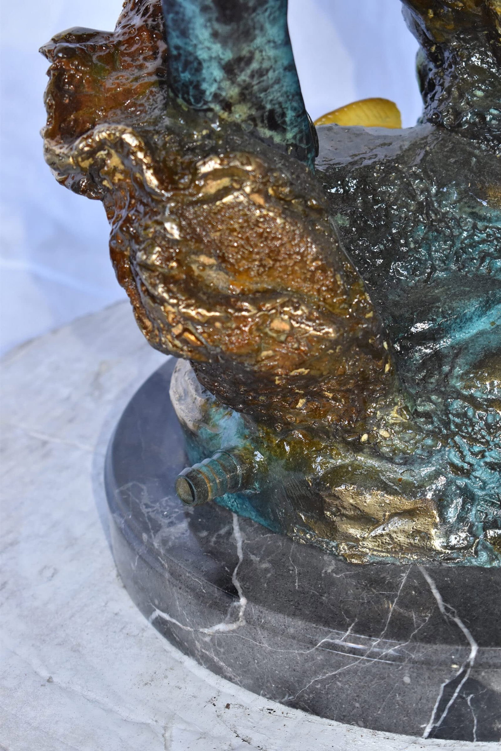 Three Dolphins Swim Next to A Sea Turtle Fountain Bronze Statue 17"x 15" x 38"H - 9