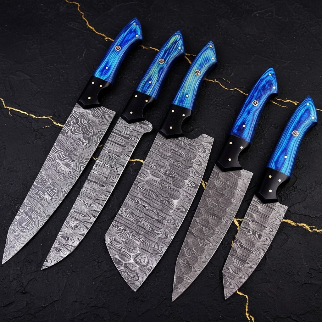 Handmade Damascus Steel Chef Knife Set Custom Kitchen Cleaver Boning Blades - 3