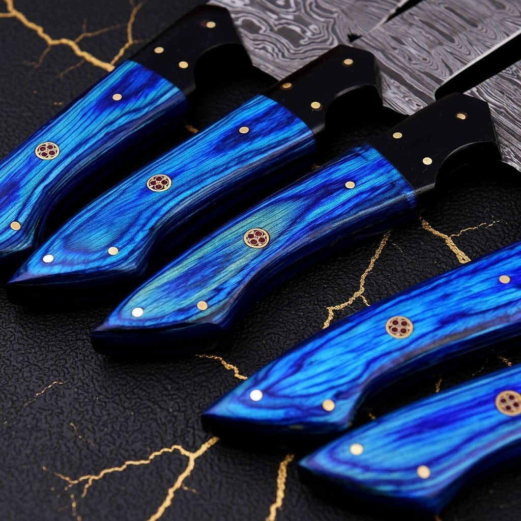Handmade Damascus Steel Chef Knife Set Custom Kitchen Cleaver Boning Blades - 4