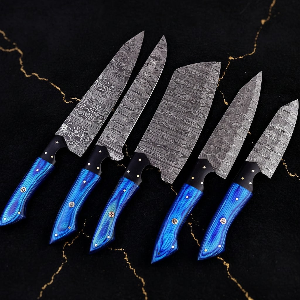 Handmade Damascus Steel Chef Knife Set Custom Kitchen Cleaver Boning Blades - 5