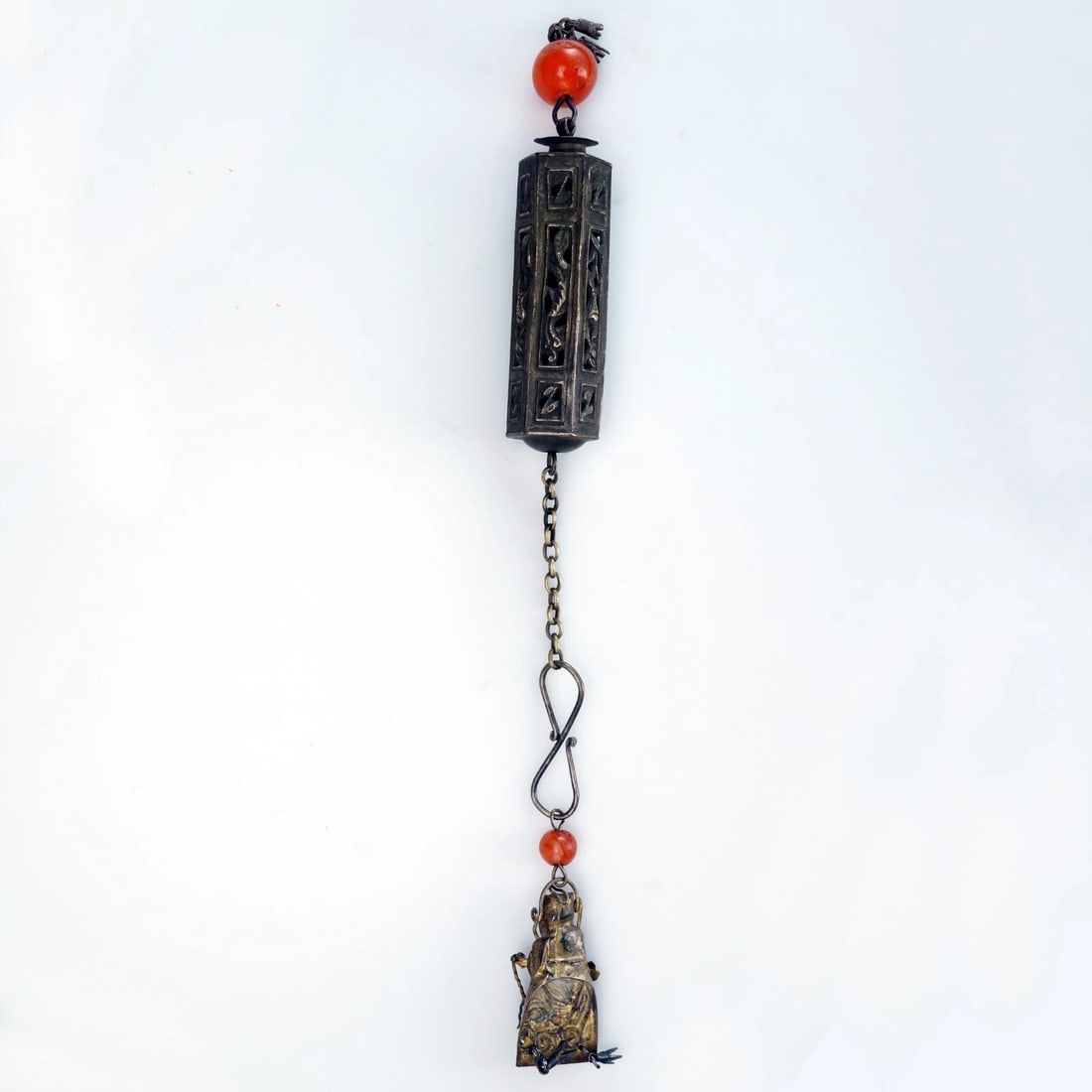 19th C Chinese Silver Carnelian Needle Case - 2