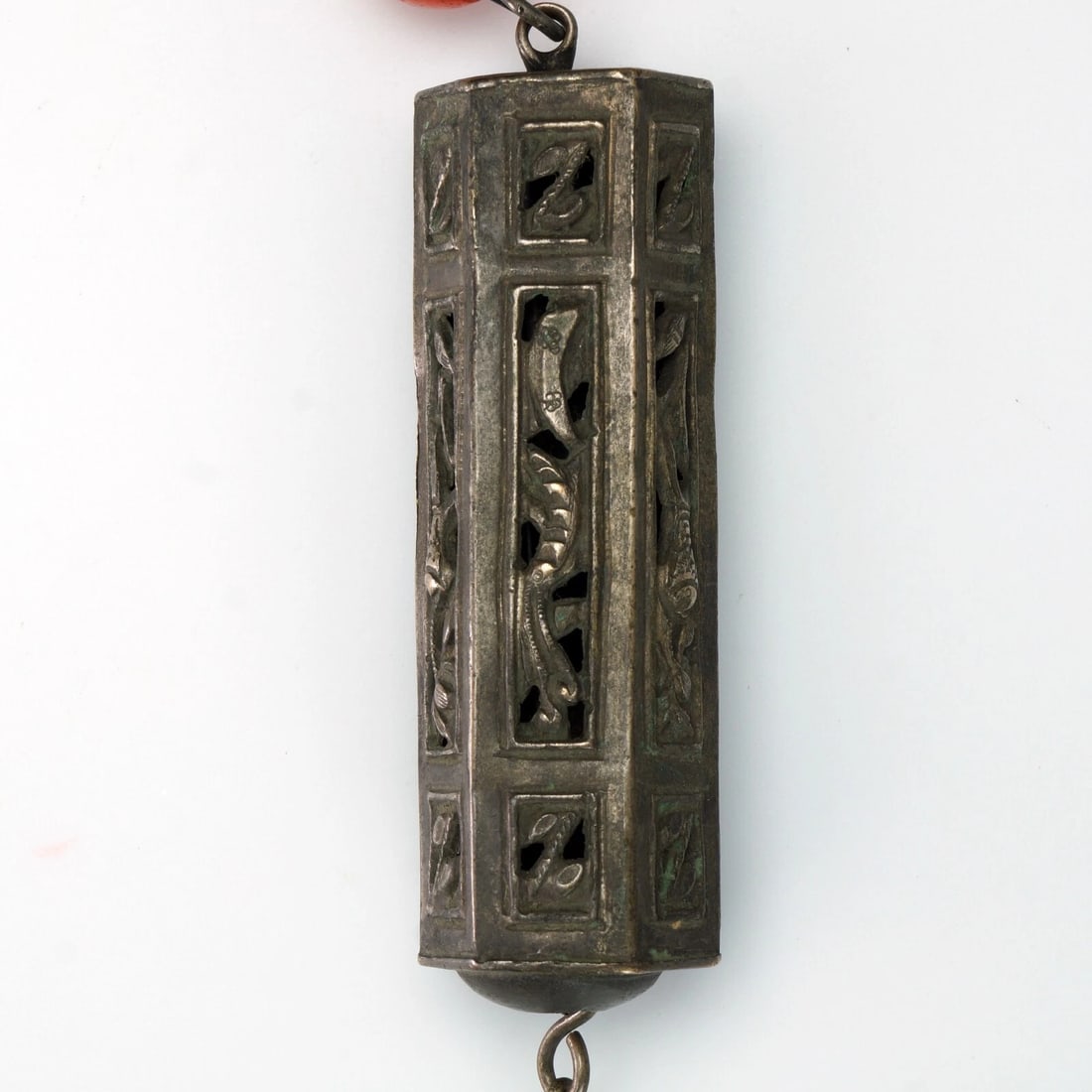 19th C Chinese Silver Carnelian Needle Case - 5
