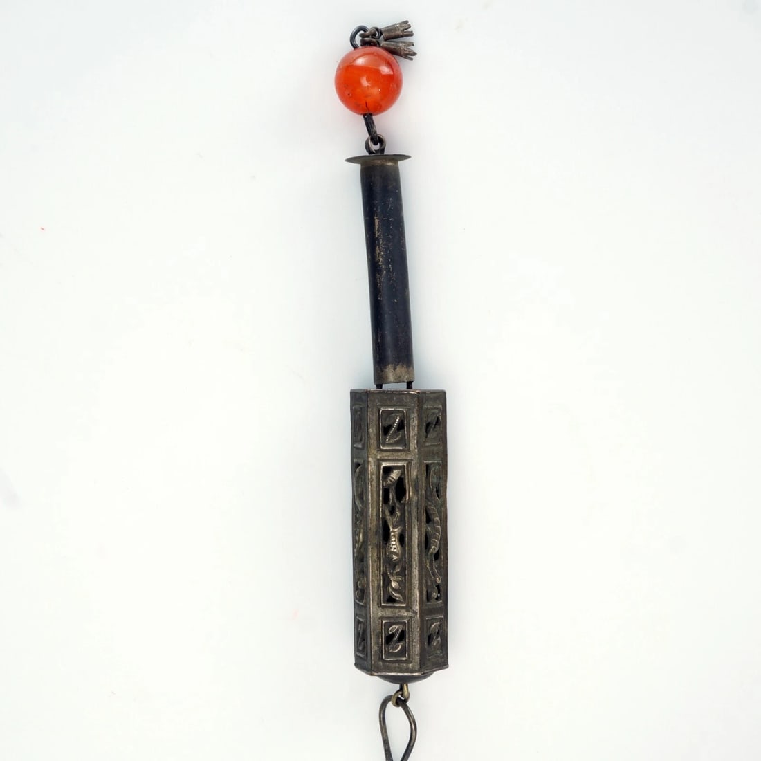 19th C Chinese Silver Carnelian Needle Case - 6