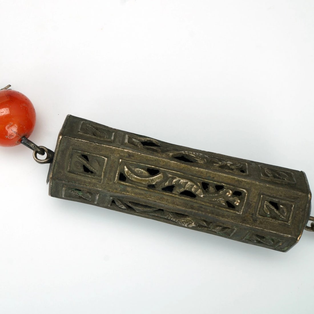 19th C Chinese Silver Carnelian Needle Case - 9
