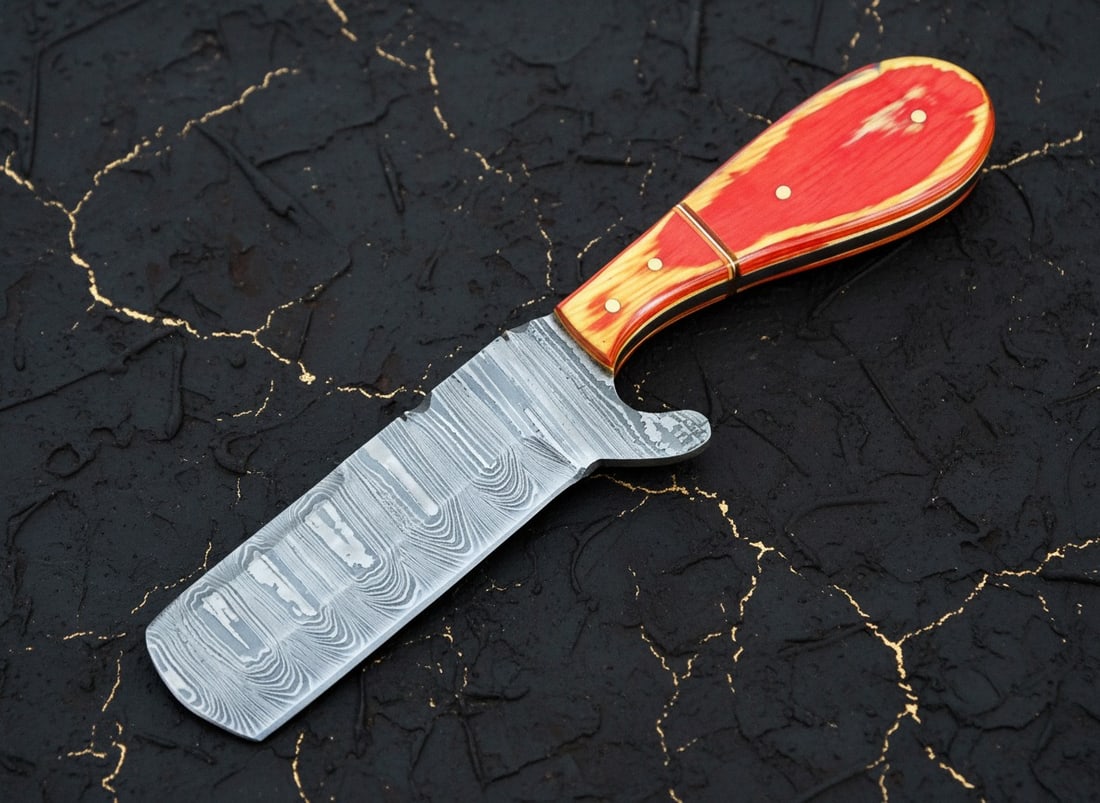 Hand-Forged 8" Damascus Steel Skinner Hunting Knife Custom Patterned Blade - 2