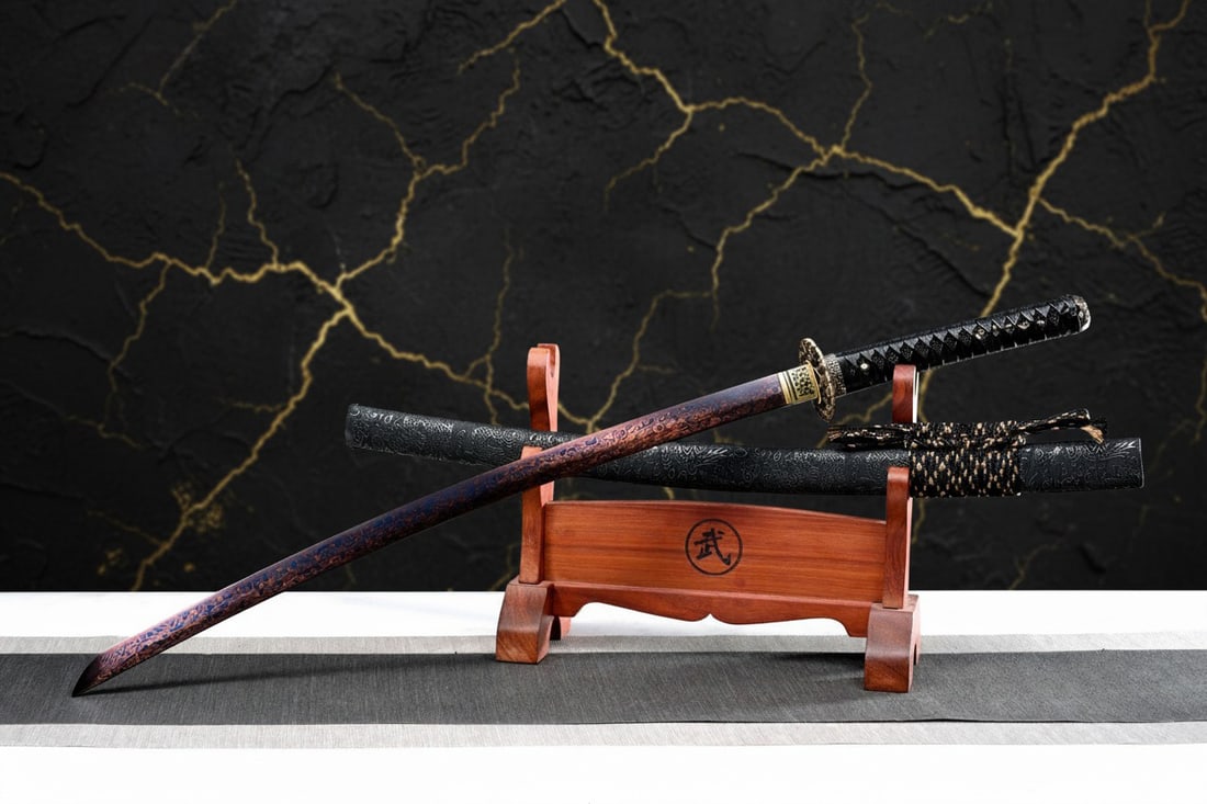 Hand-Forged 1095 Damascus Steel Samurai Katana Folded Blade Dragon Motif - 2
