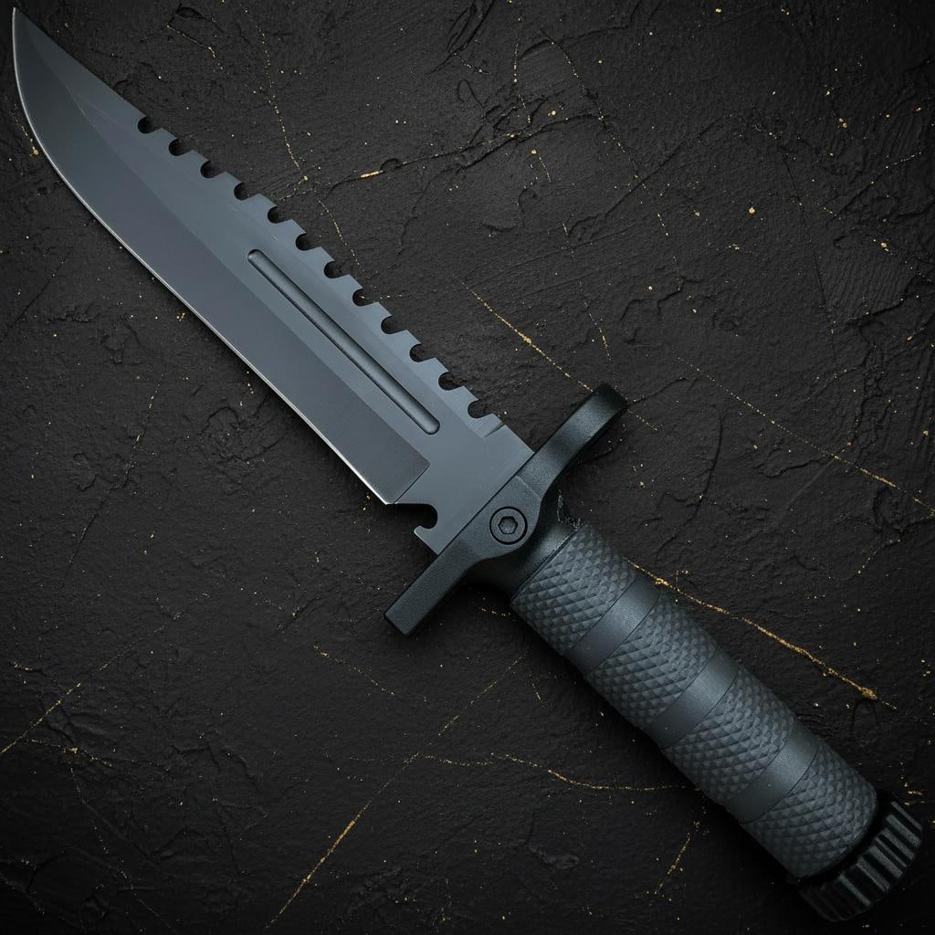 12.5" Military Survival Knife with Sawback Fixed Blade, Fire Starter and Compass - 2