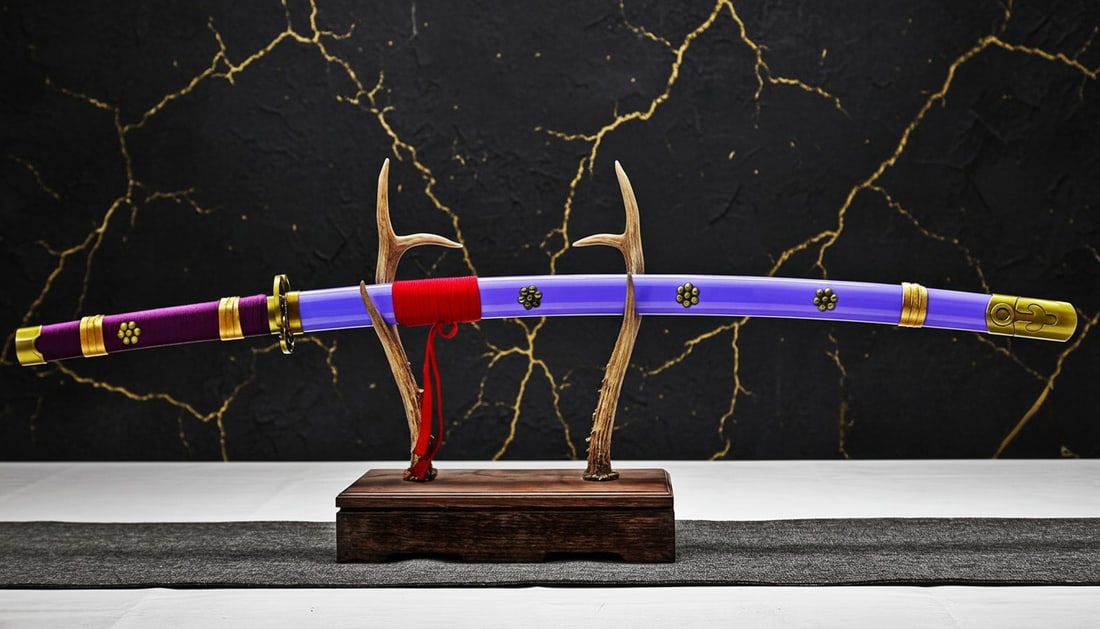 Handmade Carbon Steel Samurai Katana Anime Style Sharp Japanese Sword Purple - 2