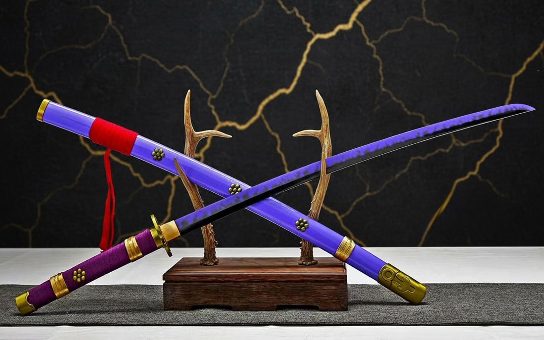 Handmade Carbon Steel Samurai Katana Anime Style Sharp Japanese Sword Purple - 3
