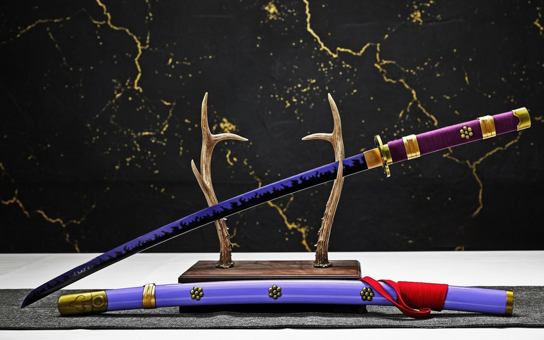 Handmade Carbon Steel Samurai Katana Anime Style Sharp Japanese Sword Purple - 5