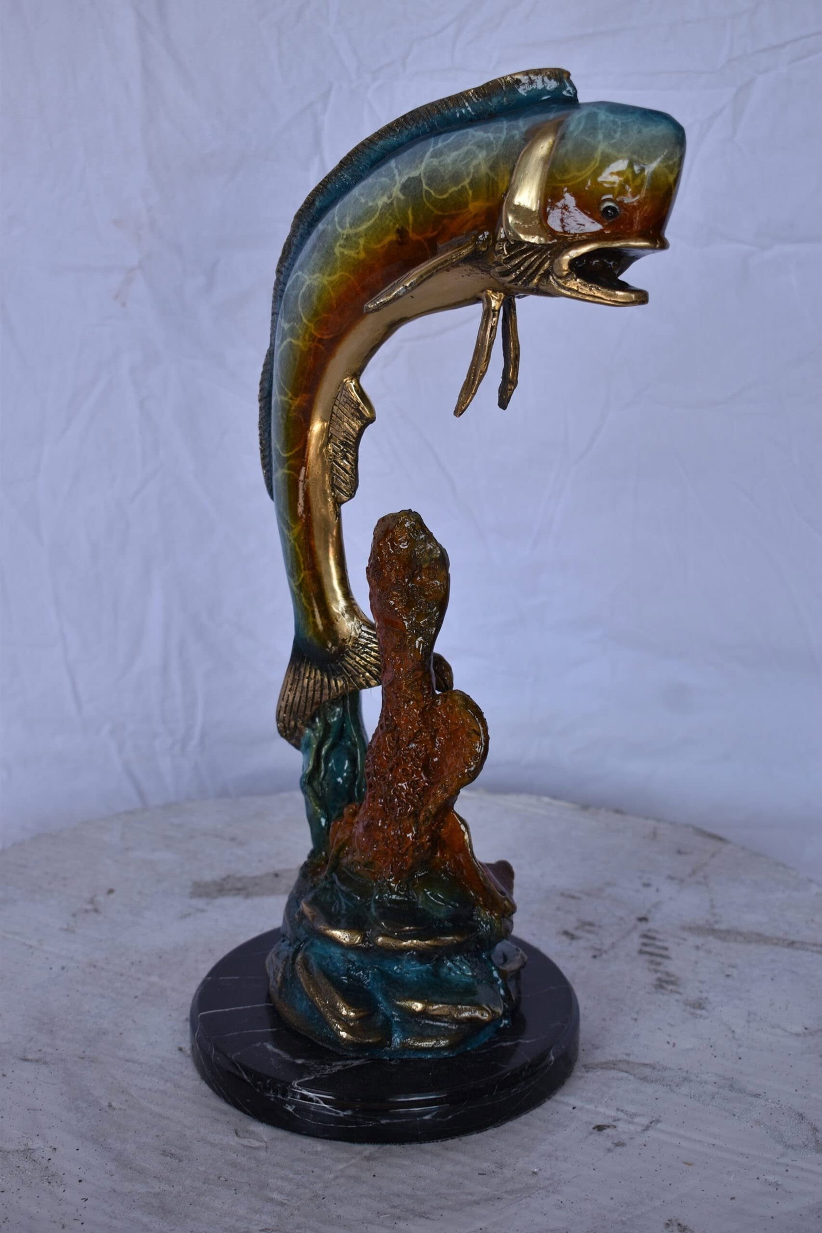 Dorado or Mahi Mahi With Coral Bronze Statue - Size: 5"L x 10"W x 19"H - 7