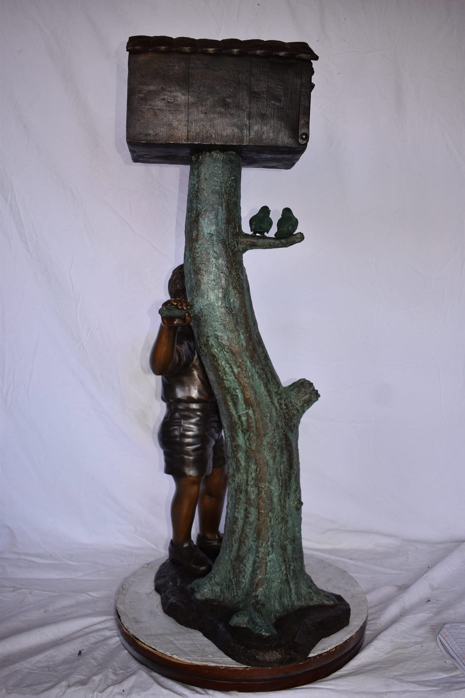 A Boy Standing by His Mailbox Looking at Birds Bronze Statue 25" x 22" x 51"H. - 6