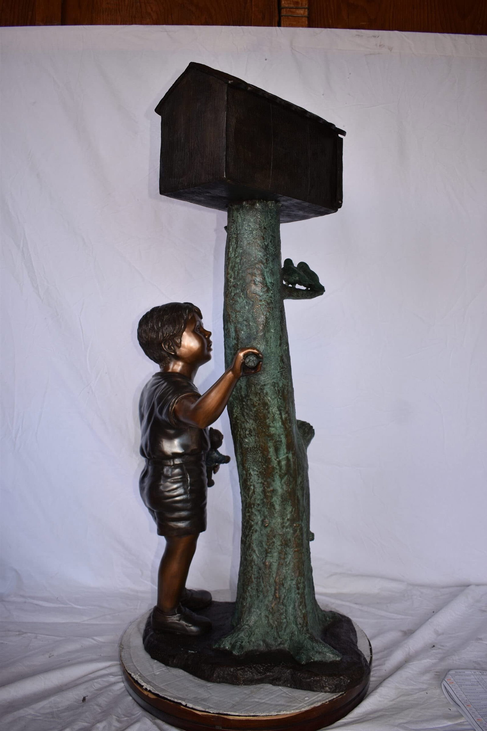 A Boy Standing by His Mailbox Looking at Birds Bronze Statue 25" x 22" x 51"H. - 7