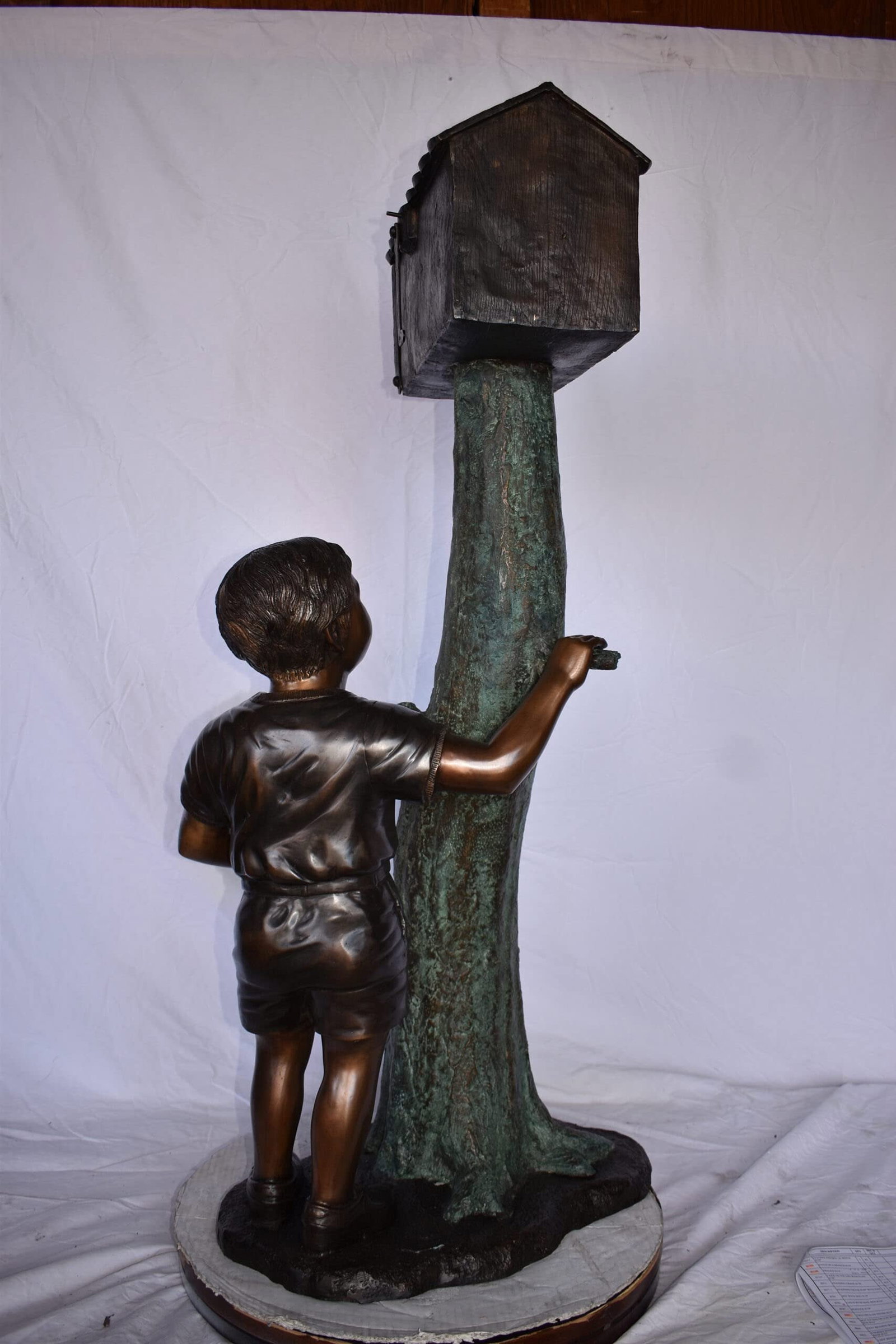 A Boy Standing by His Mailbox Looking at Birds Bronze Statue 25" x 22" x 51"H. - 8