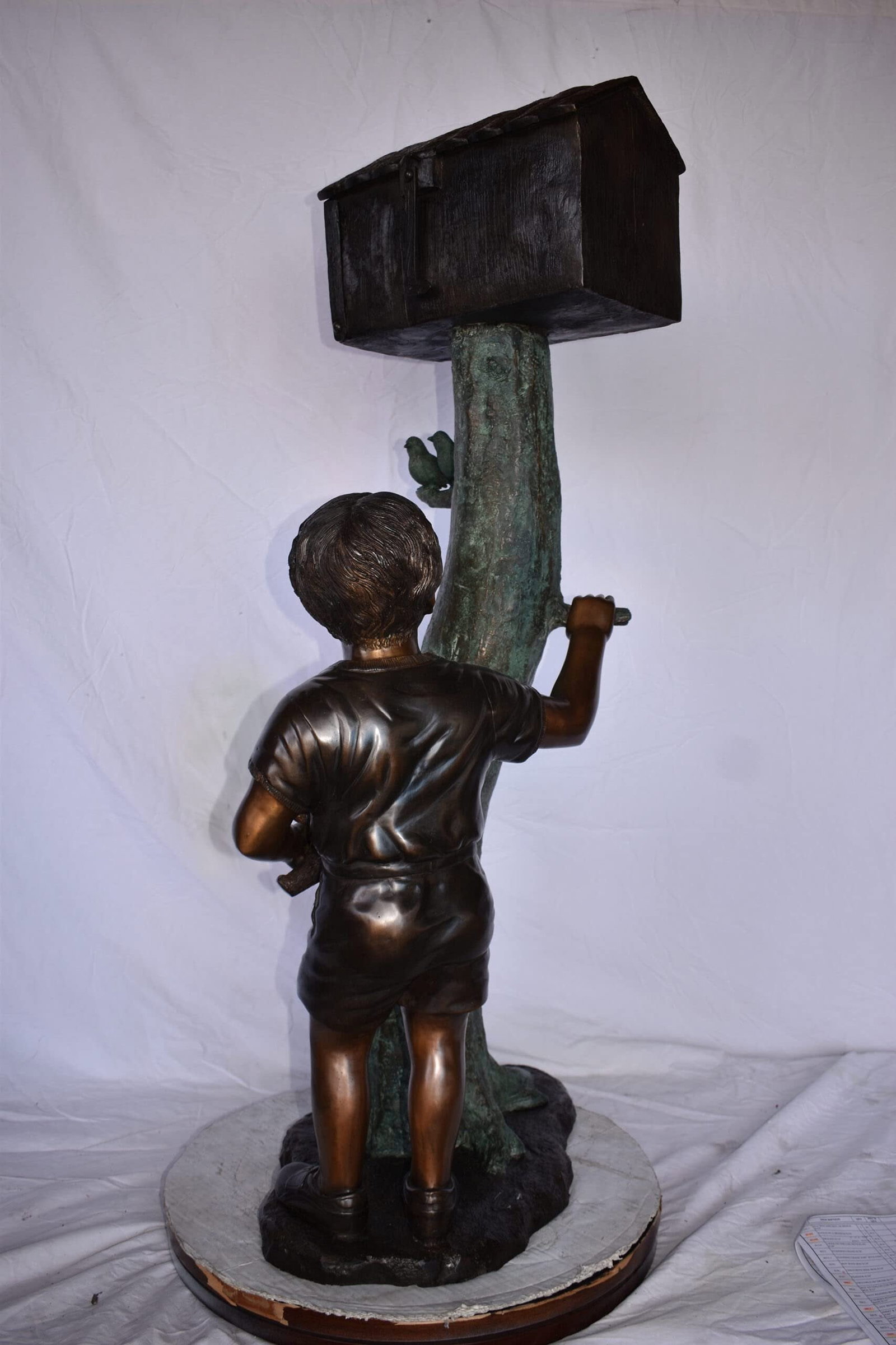 A Boy Standing by His Mailbox Looking at Birds Bronze Statue 25" x 22" x 51"H. - 9