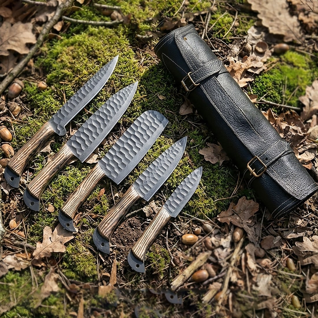 5pc Hand-Forged Carbon Steel Culinary Knife Set for Kitchen and BBQ Use - 2