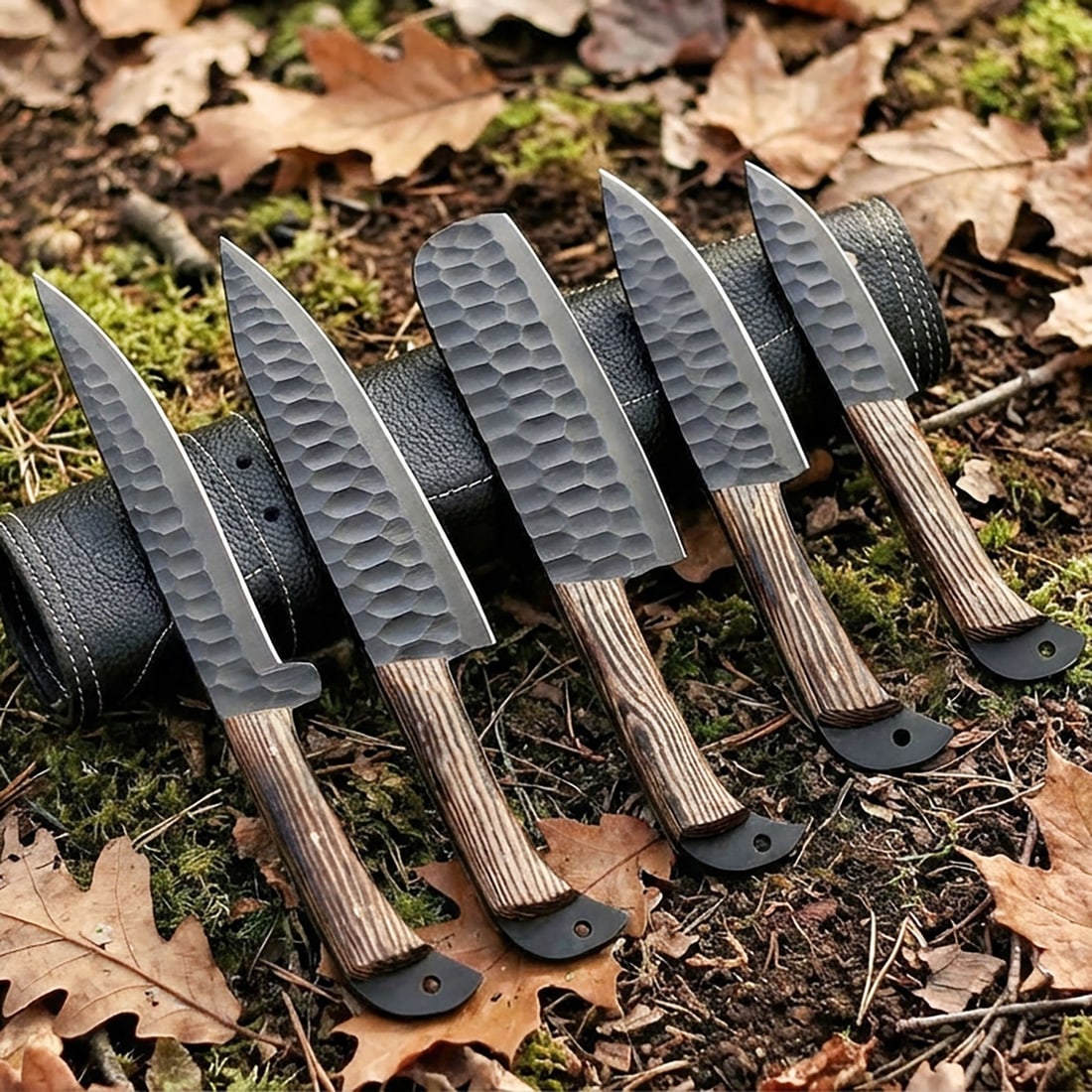 5pc Hand-Forged Carbon Steel Culinary Knife Set for Kitchen and BBQ Use - 3