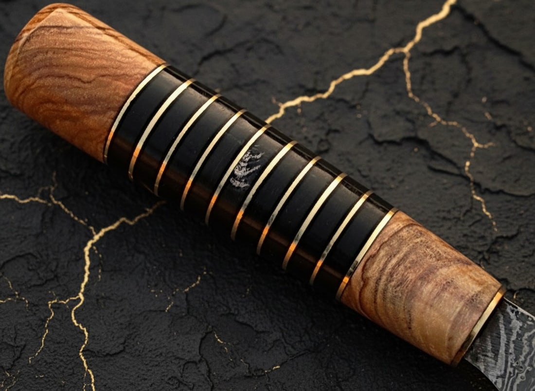 Handcrafted Damascus Steel Kitchen Knife Olive Wood Buffalo Horn Handle - 2