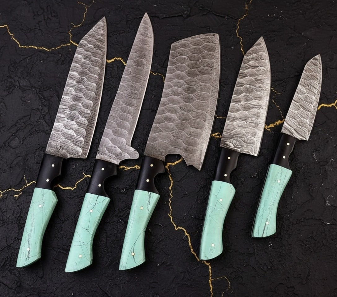 5 Piece Custom Damascus Steel Chef Knife Set Handmade Kitchen Cutlery - 3