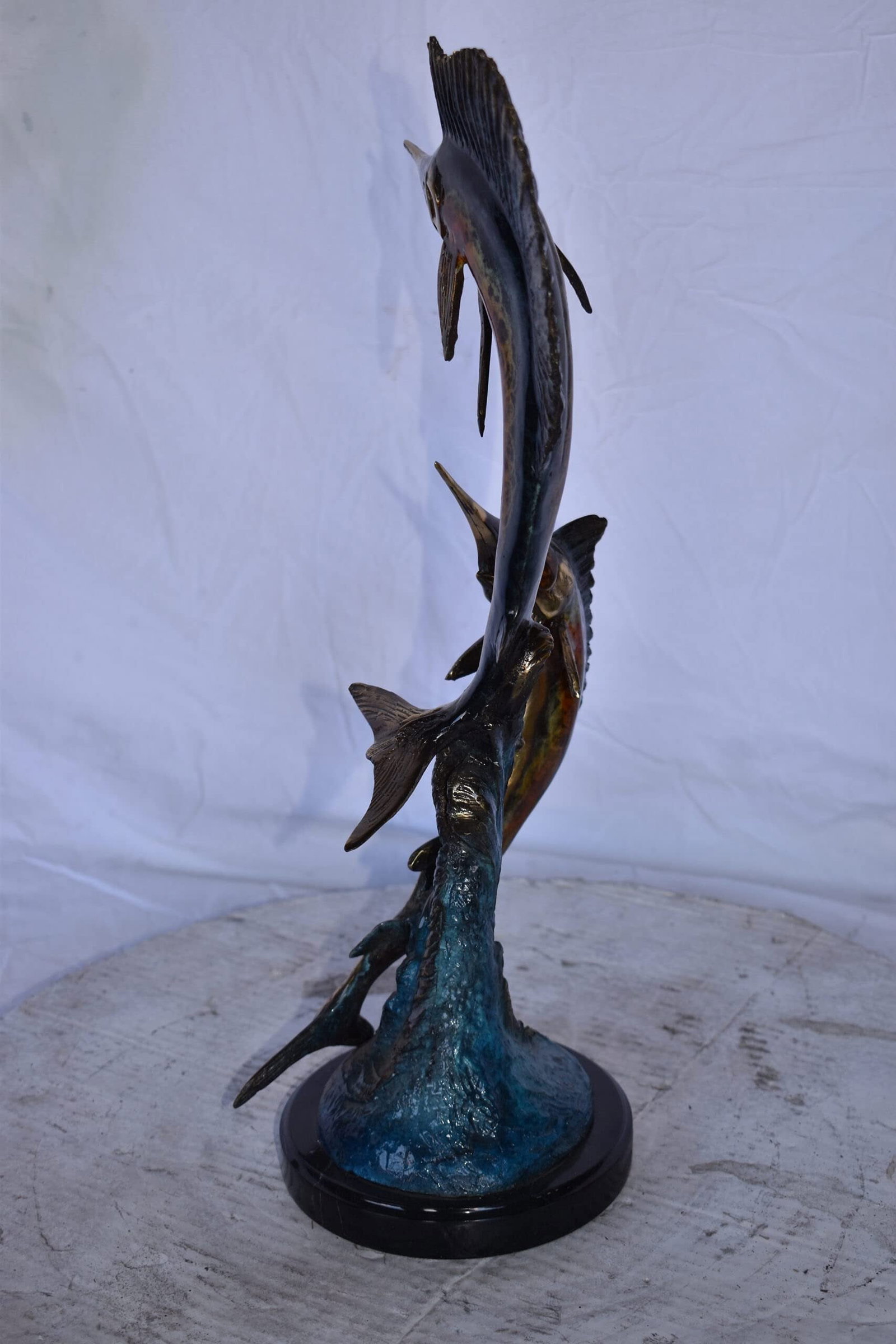 Two Swordfish Swimming in The Ocean Bronze Statue - Size: 11"L x 10"W x 22"H. - 7