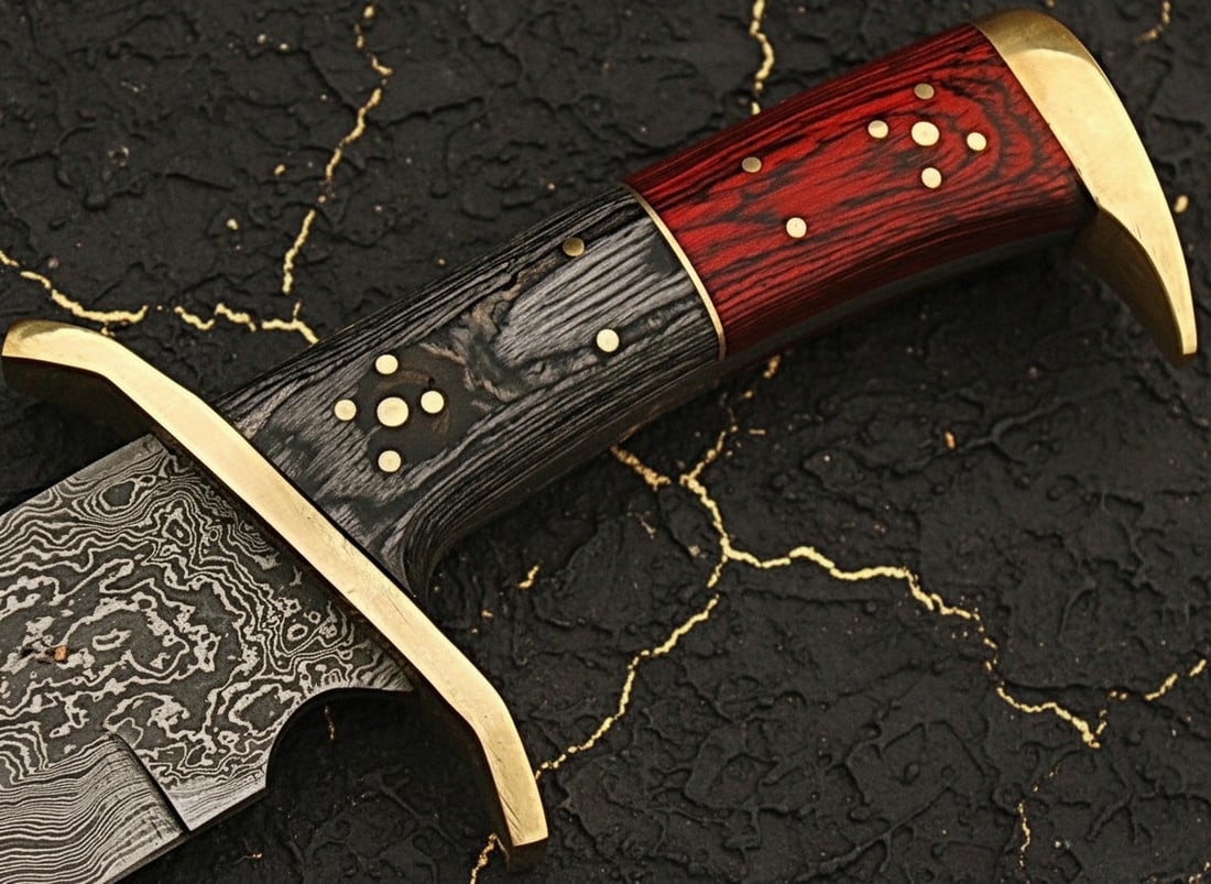 Damascus Steel Bowie Knife Fixed Blade Hunting Tool Frost Wood Handle 10" - 3