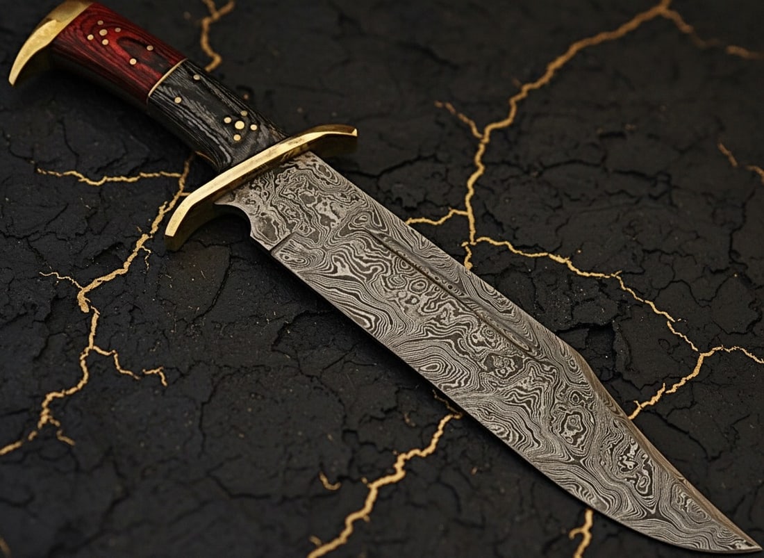 Damascus Steel Bowie Knife Fixed Blade Hunting Tool Frost Wood Handle 10" - 5