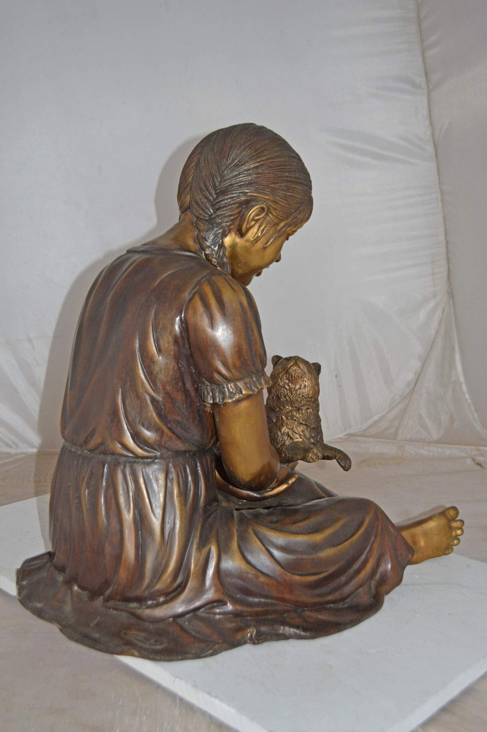 Girl Holding Her Cat Life Size Bronze Statue - Size: 23"L x 20"W x 24"H. - 8
