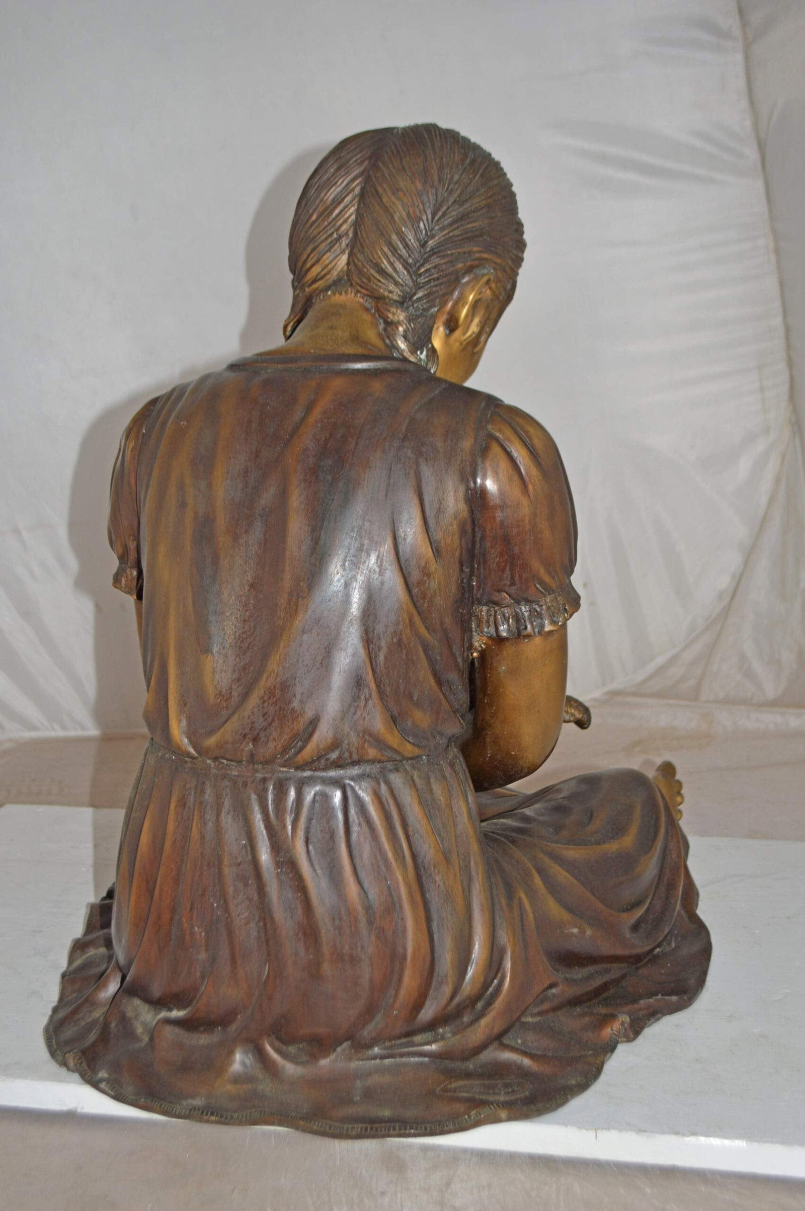 Girl Holding Her Cat Life Size Bronze Statue - Size: 23"L x 20"W x 24"H. - 9