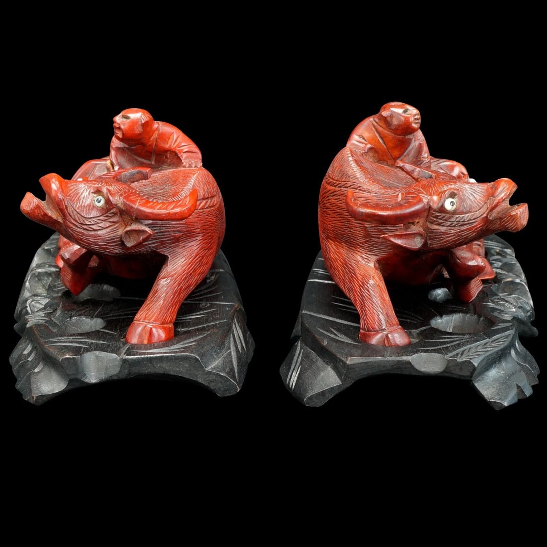 Pair 1950s Hong Kong Carved Buffalo Figures - 3
