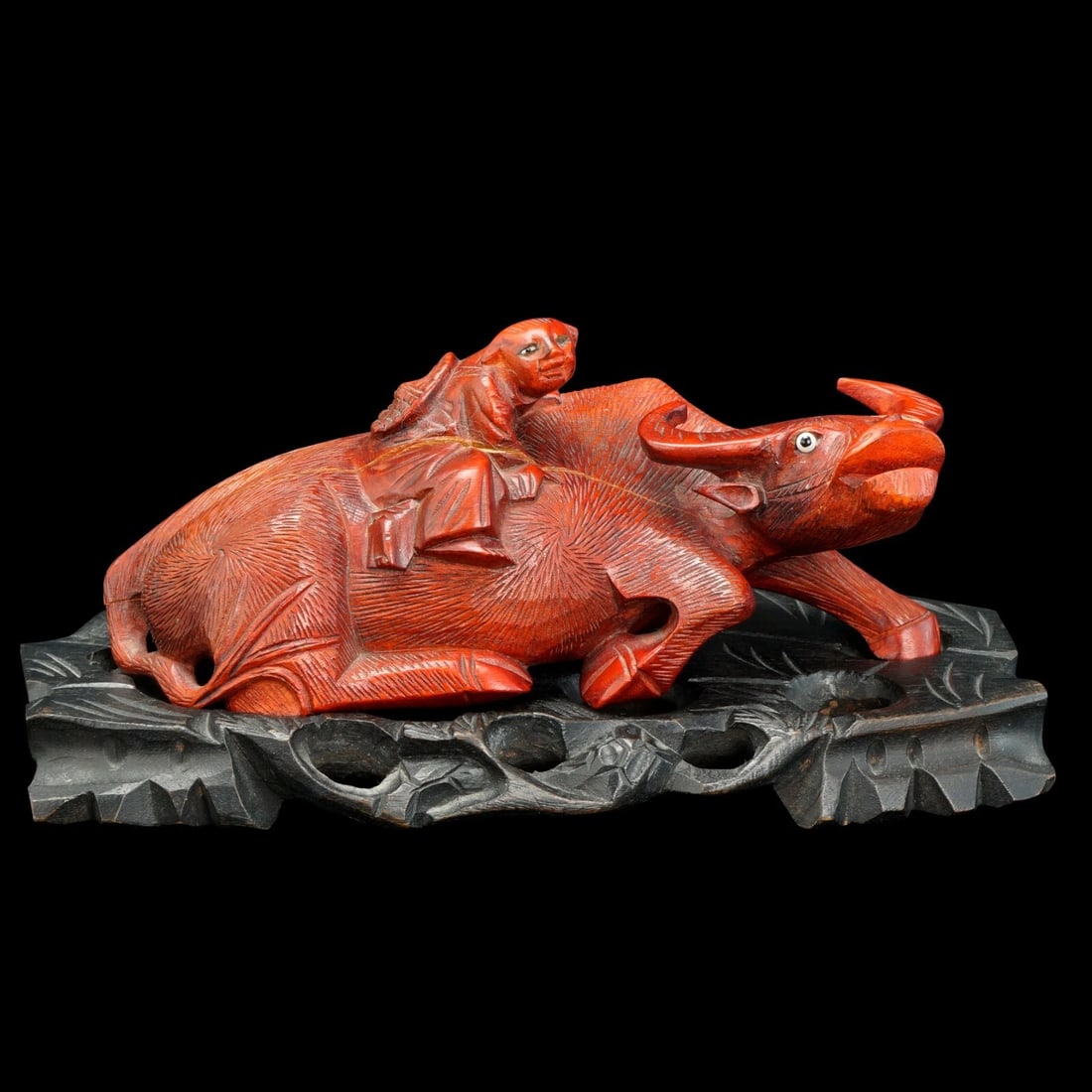 Pair 1950s Hong Kong Carved Buffalo Figures - 4