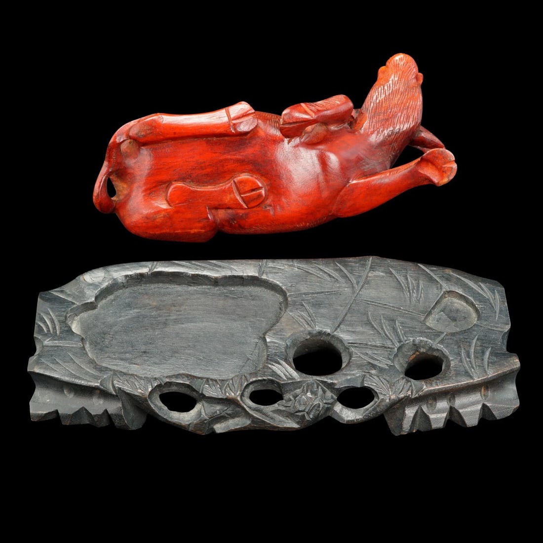 Pair 1950s Hong Kong Carved Buffalo Figures - 8