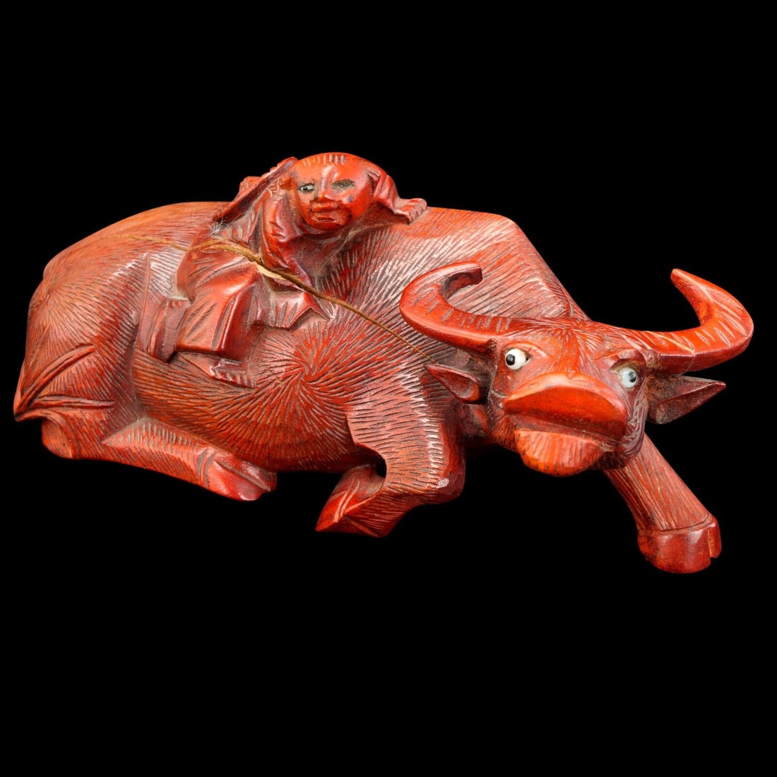 Pair 1950s Hong Kong Carved Buffalo Figures - 9