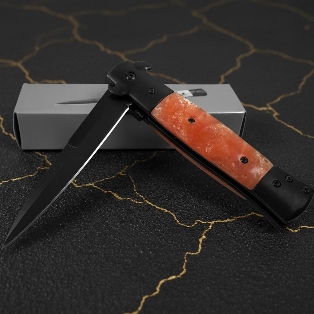 Assisted Opening Folding Knife Pearlescent Orange Handle Legal Carry EDC - 2
