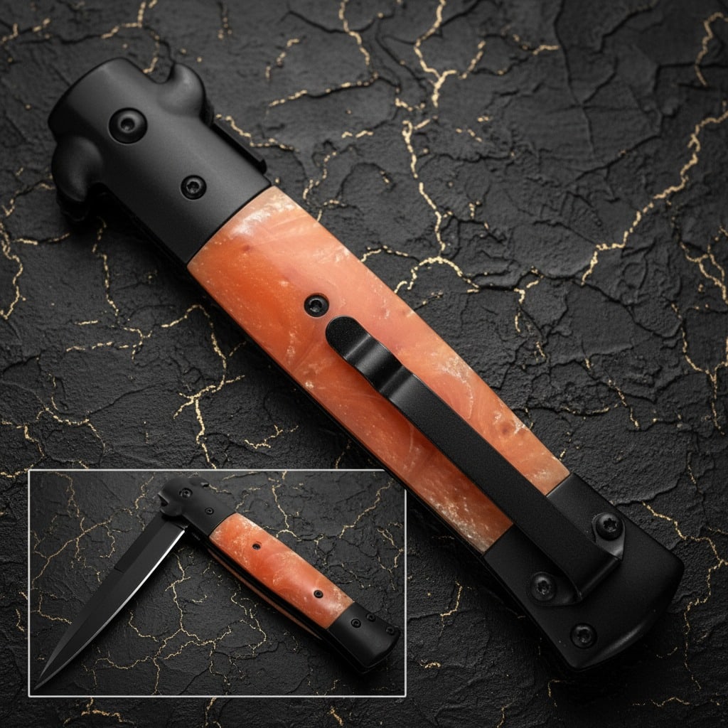 Assisted Opening Folding Knife Pearlescent Orange Handle Legal Carry EDC - 3