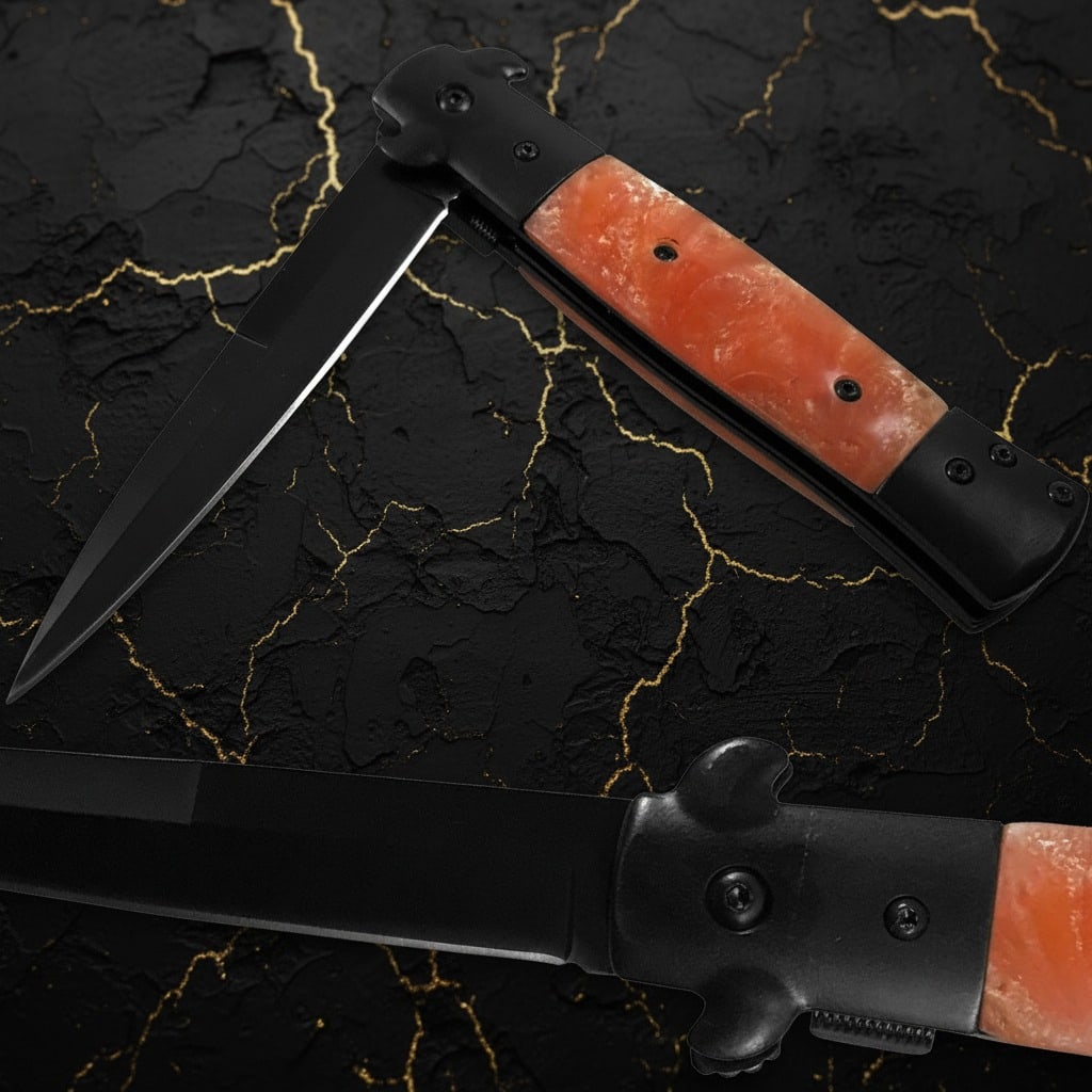 Assisted Opening Folding Knife Pearlescent Orange Handle Legal Carry EDC - 4