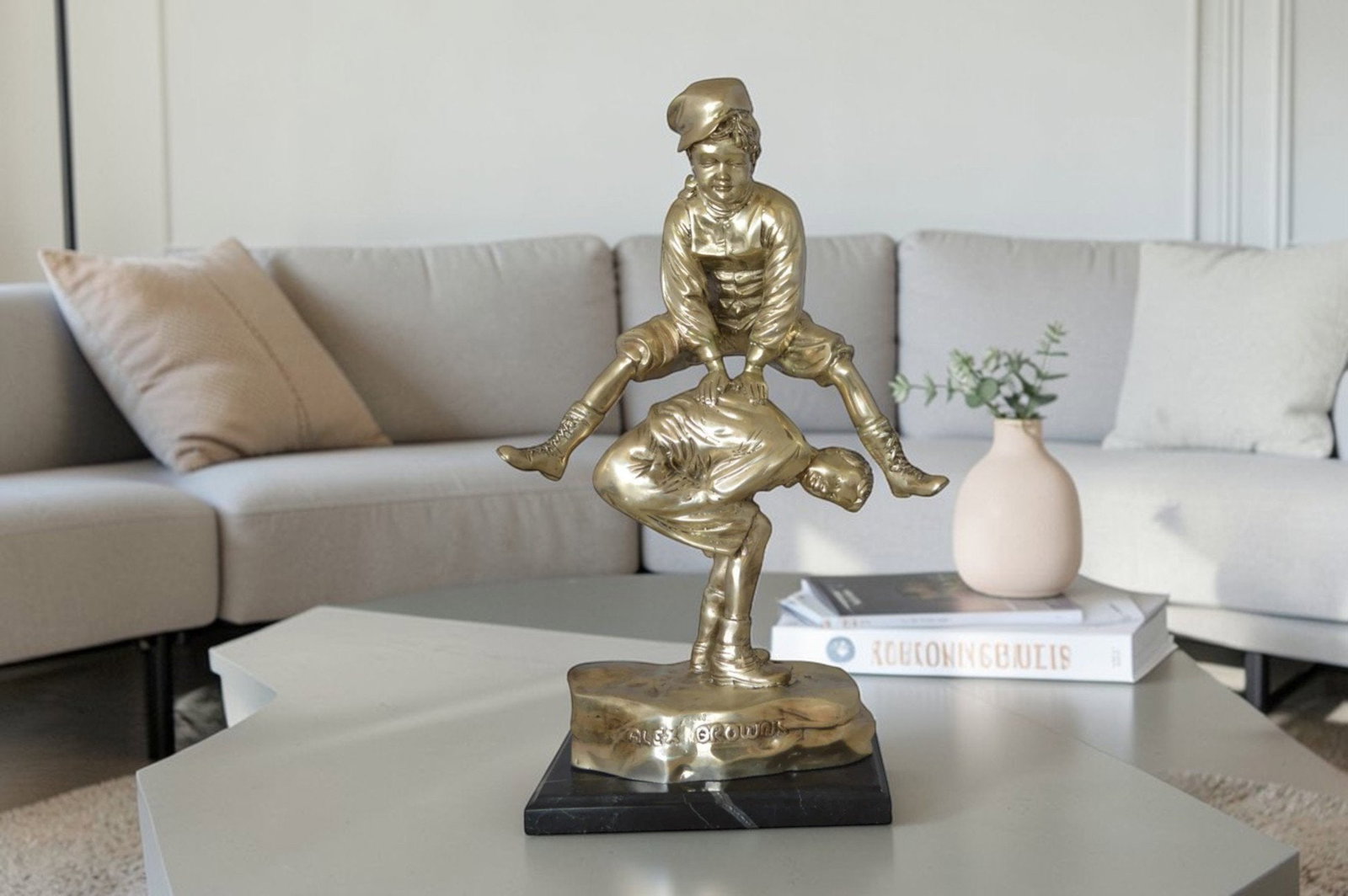 Leapfrog bronze statue silver finish - Size: 12"L x 7"W x 19"H. - 3
