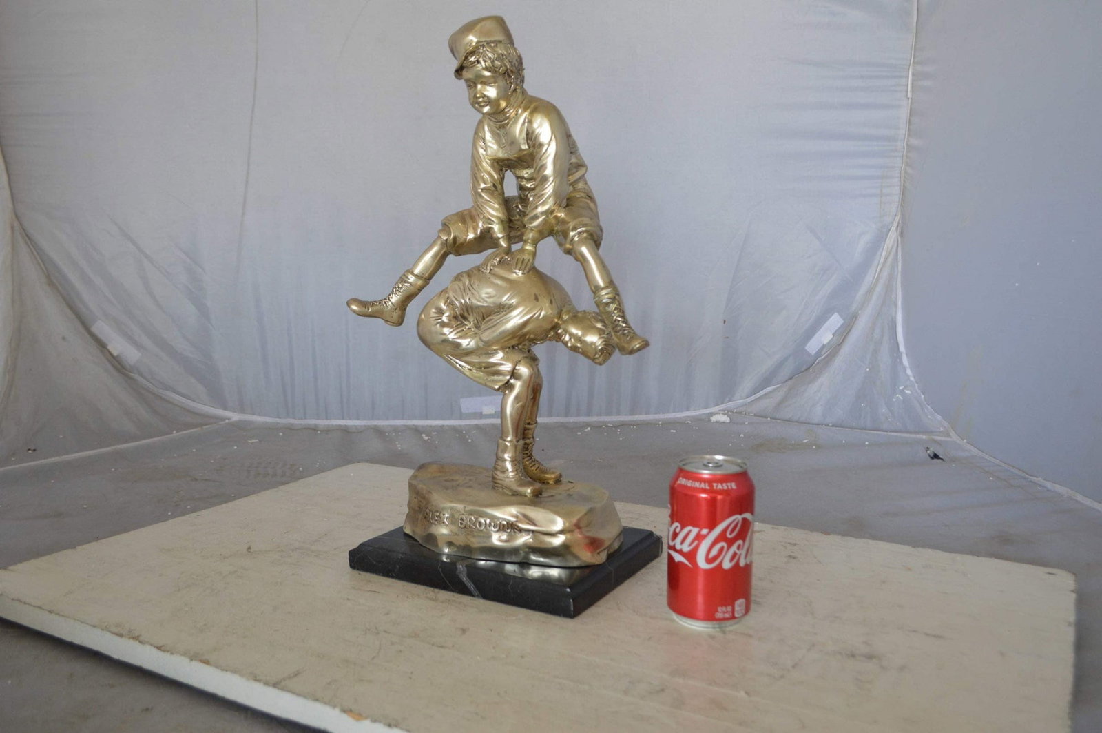 Leapfrog bronze statue silver finish - Size: 12"L x 7"W x 19"H. - 5